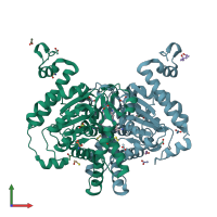 PDB entry 6xxl coloured by chain, front view.