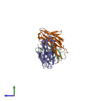 PDB entry 6xy2 coloured by chain, side view.