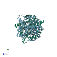 PDB entry 6xy9 coloured by chain, side view.