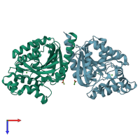 PDB entry 6xy9 coloured by chain, top view.