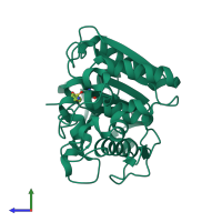 PDB entry 6xyc coloured by chain, side view.