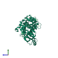PDB entry 6xyr coloured by chain, side view.