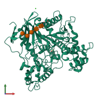 PDB entry 6xys coloured by chain, front view.