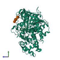 PDB entry 6xyu coloured by chain, side view.