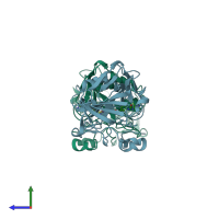 PDB entry 6xzy coloured by chain, side view.