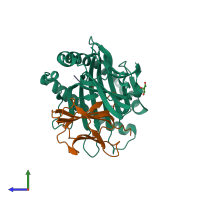 PDB entry 6y27 coloured by chain, side view.