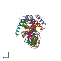 PDB entry 6y35 coloured by chain, side view.