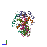 PDB entry 6y36 coloured by chain, side view.
