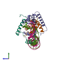 PDB entry 6y37 coloured by chain, side view.