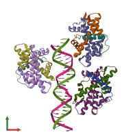 PDB entry 6y39 coloured by chain, front view.
