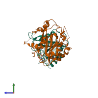 PDB entry 6y4g coloured by chain, side view.