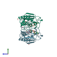 PDB entry 6y5p coloured by chain, side view.