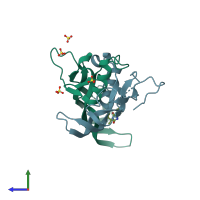 PDB entry 6y6n coloured by chain, side view.