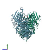 PDB entry 6y6y coloured by chain, side view.