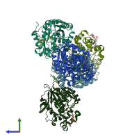 PDB entry 6y7b coloured by chain, side view.