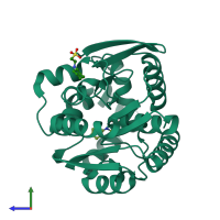 PDB entry 6y9f coloured by chain, side view.
