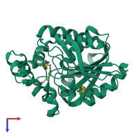 PDB entry 6y9f coloured by chain, top view.