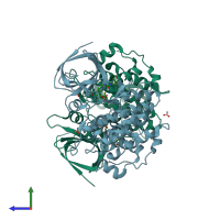 PDB entry 6y9s coloured by chain, side view.