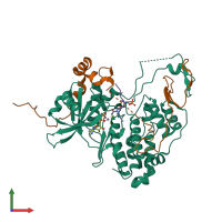 PDB entry 6ya7 coloured by chain, front view.