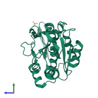 PDB entry 6yas coloured by chain, side view.