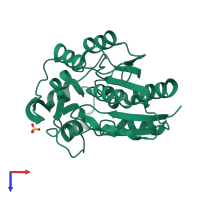 PDB entry 6yas coloured by chain, top view.