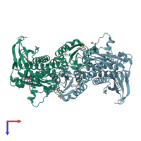 PDB entry 6yb8 coloured by chain, top view.