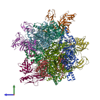 PDB entry 6ybp coloured by chain, side view.