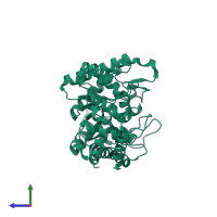 PDB entry 6ybr coloured by chain, side view.