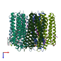 PDB entry 6ybz coloured by chain, top view.