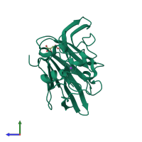 PDB entry 6yc5 coloured by chain, side view.