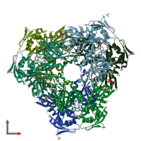PDB entry 6yca coloured by chain, front view.
