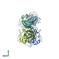 PDB entry 6ydc coloured by chain, side view.