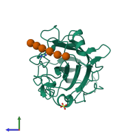 PDB entry 6yde coloured by chain, side view.