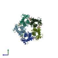 PDB entry 6ye4 coloured by chain, side view.