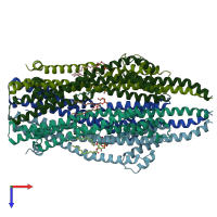 PDB entry 6ye4 coloured by chain, top view.
