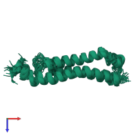 PDB entry 6yel coloured by chain, ensemble of 20 models, top view.