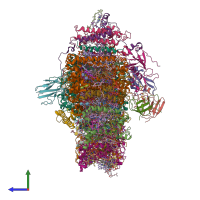 PDB entry 6yez coloured by chain, side view.
