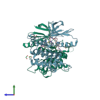 PDB entry 6yg6 coloured by chain, side view.