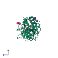 PDB entry 6yh0 coloured by chain, side view.