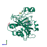 PDB entry 6yh8 coloured by chain, side view.