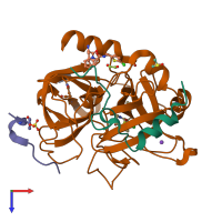 PDB entry 6yhj coloured by chain, top view.