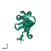 PDB entry 6yhz coloured by chain, ensemble of 10 models, side view.