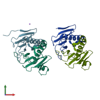 PDB entry 6yi0 coloured by chain, front view.