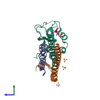 PDB entry 6yif coloured by chain, side view.