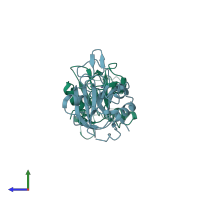 PDB entry 6yj1 coloured by chain, side view.