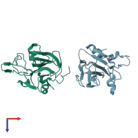 PDB entry 6yj1 coloured by chain, top view.