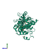 PDB entry 6yjj coloured by chain, side view.
