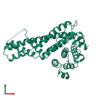 PDB entry 6yjk coloured by chain, front view.
