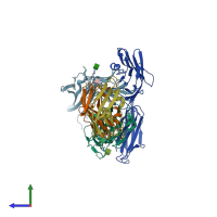 PDB entry 6yjp coloured by chain, side view.