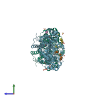 PDB entry 6yjs coloured by chain, side view.